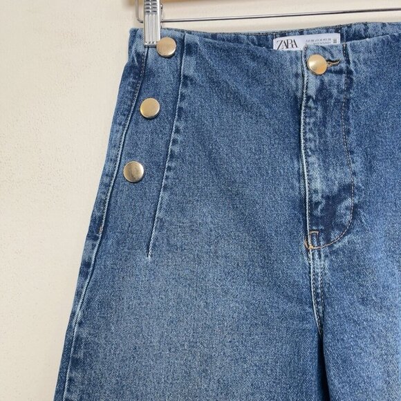 Zara Womens 4 Cropped Wide Leg Button Jeans - Picture 5 of 11